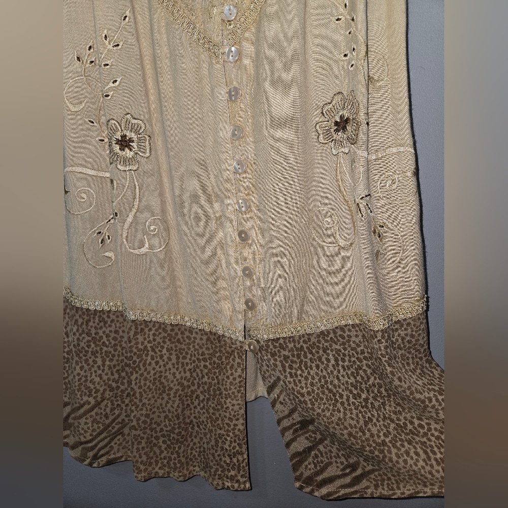 Raya Sun Tan and Brown Dress, Embroidered, Large, Boho - Picture 5 of 11